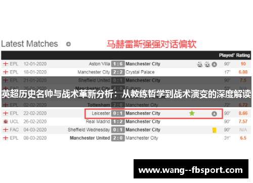 英超历史名帅与战术革新分析：从教练哲学到战术演变的深度解读
