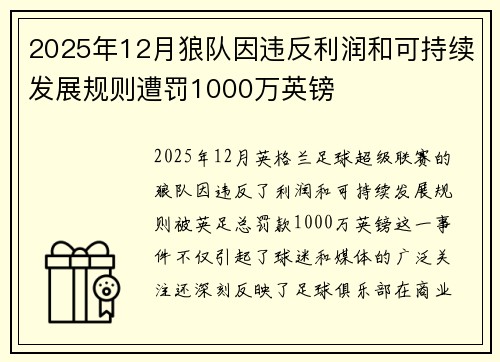 2025年12月狼队因违反利润和可持续发展规则遭罚1000万英镑